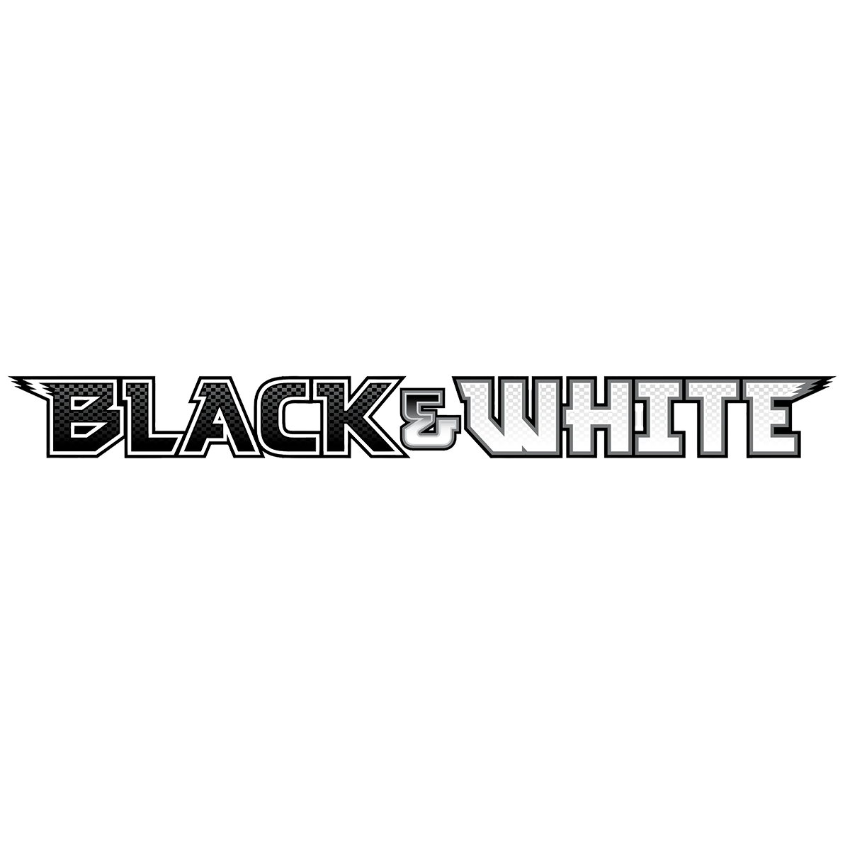 The words BLACK & WHITE in a bold, stylized font with a checkerboard pattern.