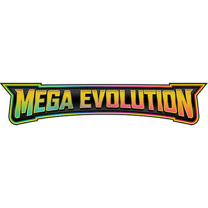 A colorful logo with the words Mega Evolution in bold, gradient letters outlined in black, set against a white background.