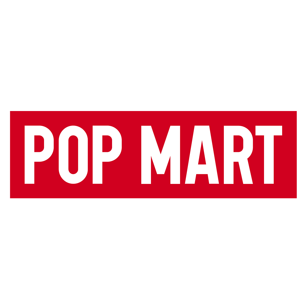 The white text POP MART inside a red rectangular border.
