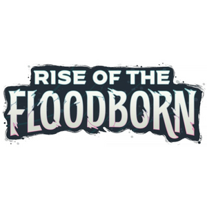 The image shows the text Rise of the Floodborn in large, stylized letters with a dark, jagged background, giving a dramatic and fantasy-themed appearance.