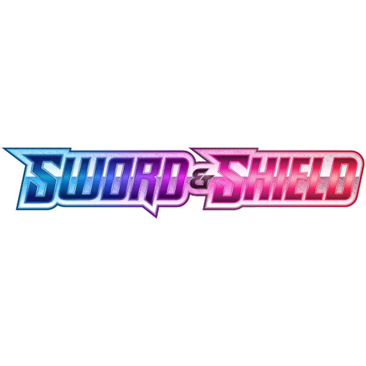 Pokémon Sword & Shield logo with blue and pink metallic text.