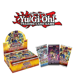 Yu-Gi-Oh! Trading Card Game logo above a Retro Pack booster box and three Yu-Gi-Oh! booster packs: Lost Sanctuary, Chaos Origin, and Retro Pack.
