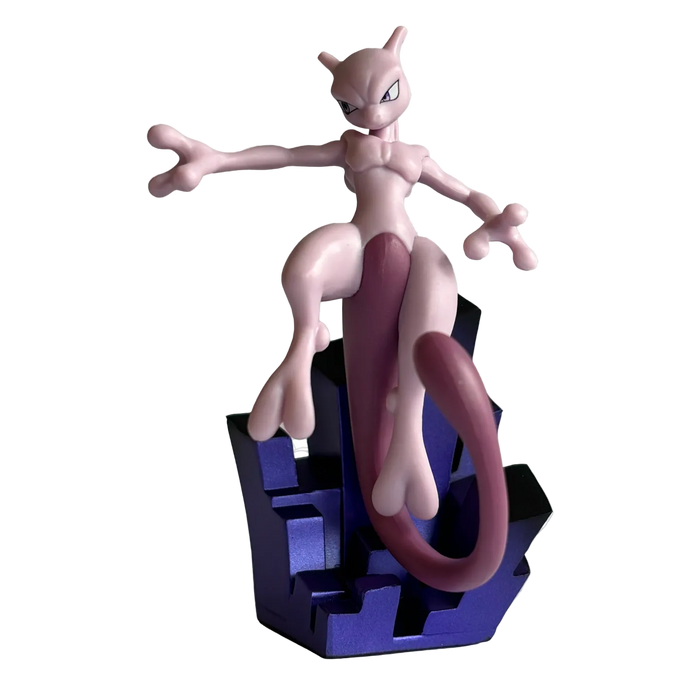 From The Pokémon Company, the Pokémon TCG: 30th Celebration Figure Collection features a striking Mewtwo figurine posed atop a jagged, metallic blue base with its long purple tail curving forward. Set against a background adorned with subtle repeating Pokémon line art, this collectible is the perfect addition to any samlerboks or fan’s display—an ideal choice for celebrating the Pokémon TCG’s 30th Anniversary.
