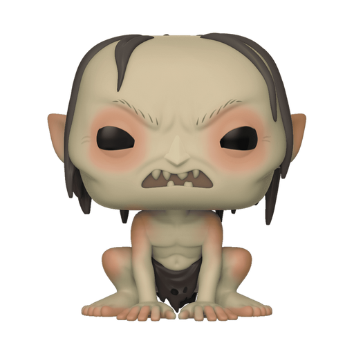 A Funko POP! Lord of the Rings: Gollum (#532) vinyl figure by Funko, featuring a stylized, crouching Gollum with pale skin, large ears, black hair, sharp teeth, and wide eyes.