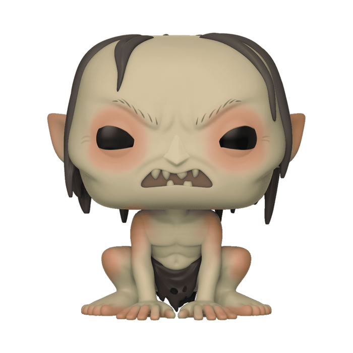 A Funko POP! Lord of the Rings: Gollum (#532) vinyl figure by Funko, featuring a stylized, crouching Gollum with pale skin, large ears, black hair, sharp teeth, and wide eyes.