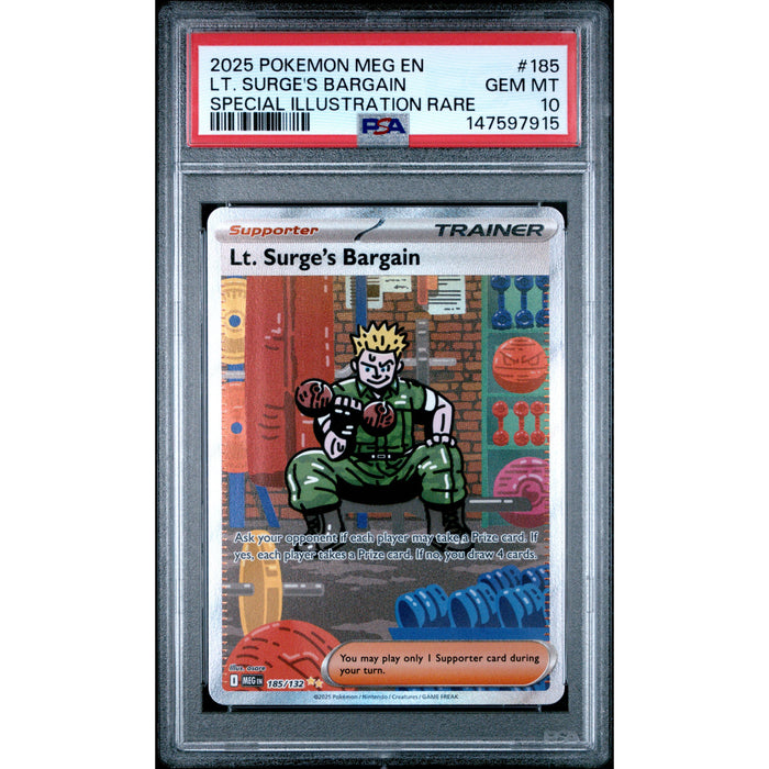 Pokémon TCG: Lt. Surge's Bargain #185 PSA 10 - Mega Evolution-147597915