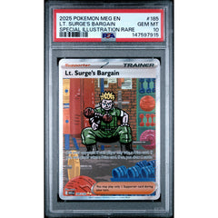 Pokémon TCG: Lt. Surge's Bargain #185 PSA 10 - Mega Evolution