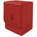 A red card deck box from the Pokemon Collect 151 First Partner Gift Box Charmander (Kinesisk) by The Pokémon Company, featuring an embossed silhouette of Charmander—with its signature tail flame and several small flame prints on the front flap. This samlerobjekt is perfect for fans and collectors alike.