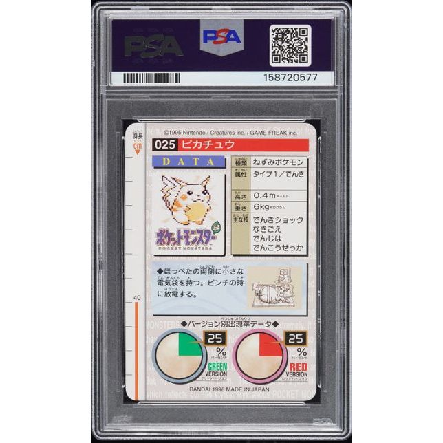 Pokémon TCG: Pikachu #25 Carddass Vending PSA 10 trading card slabbed in a protective PSA case.