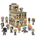 Display of Funko POP! One Piece Mystery Minis collectible figurines by Funko, arranged in front of an open box on a white background. The figures depict various One Piece characters in colorful outfits with expressive faces, posed around the packaging.