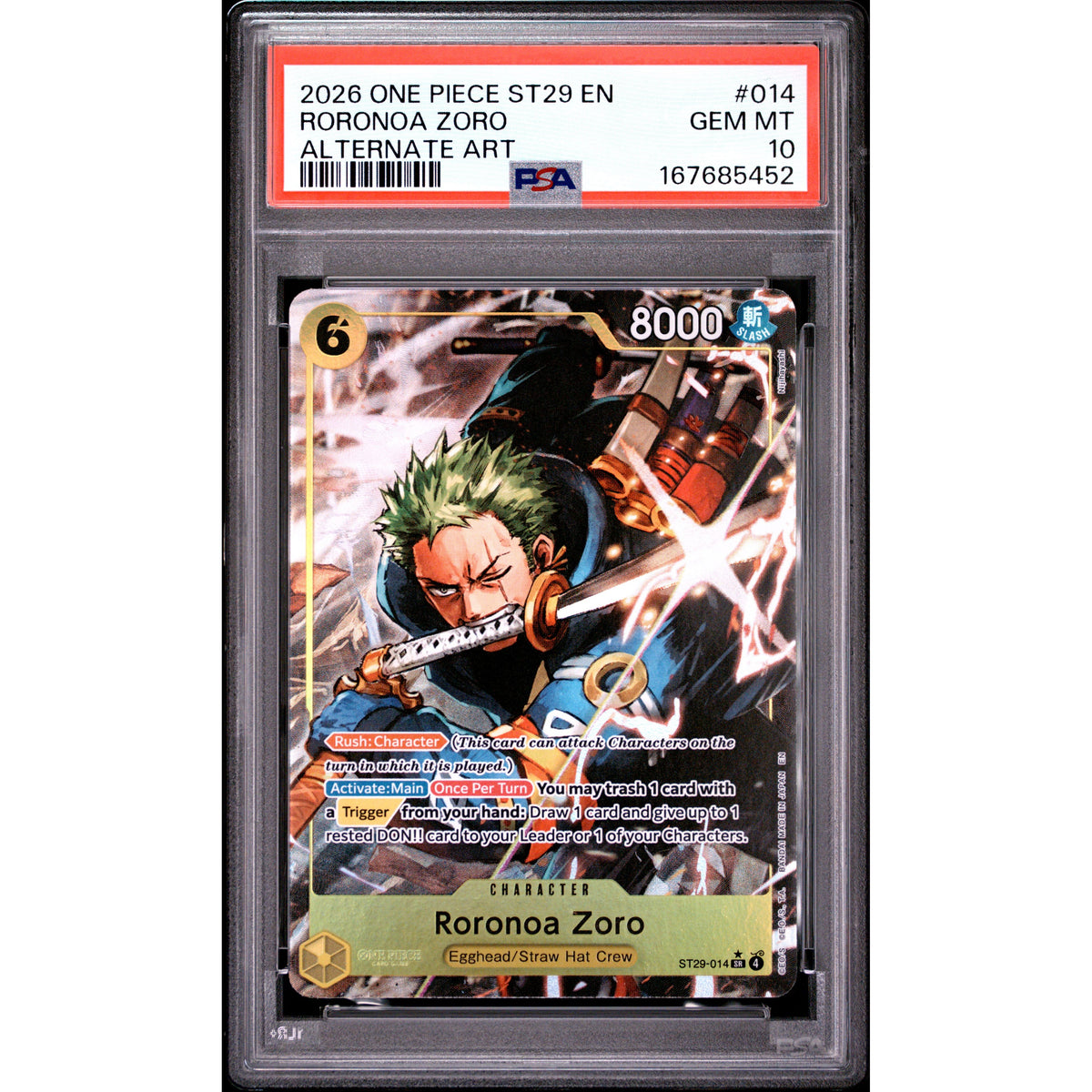One Piece TCG: Roronoa Zoro #014 PSA 10-167685452