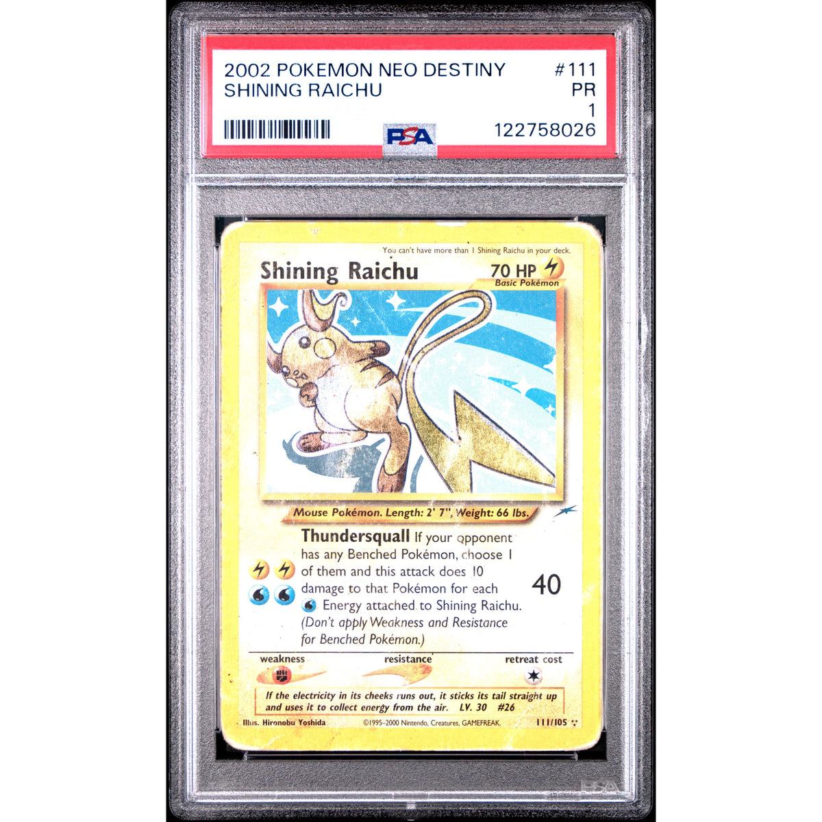 Pokémon TCG: Shining Raichu #111 PSA 1 - Neo Destiny-122758026