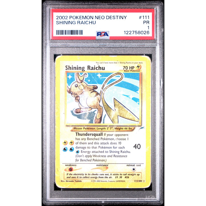 Pokémon TCG: Shining Raichu #111 PSA 1 - Neo Destiny-122758026