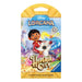 Ravensburger Disney Lorcana: Hyperia City Sleeved Booster Pack featuring vibrant artwork of a smiling boy with a white guitar, magical scenery, and “Hyperia City” displayed prominently. Each pack contains 12 additional game cards.