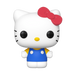 A Funko POP! Sanrio: Hello Kitty Classic (#28) vinyl figure by Funko, featuring the iconic white cartoon cat with a red bow, yellow nose, black eyes, blue dress, and yellow shirt, standing on a plain white background.