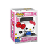 A Funko POP! Sanrio: Hello Kitty Classic - #28 vinyl figure by Funko, featuring Hello Kitty with a red bow and blue dress, comes packaged in a pink and white display box labeled “Hello Kitty 28.”.