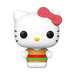 The Funko POP! Sanrio: Hello Kitty Kawaii Burger Shop #29 vinyl figure by Funko features Hello Kitty in a burger-themed outfit with a red bow, green lettuce, and orange patty details, standing against a plain white background.