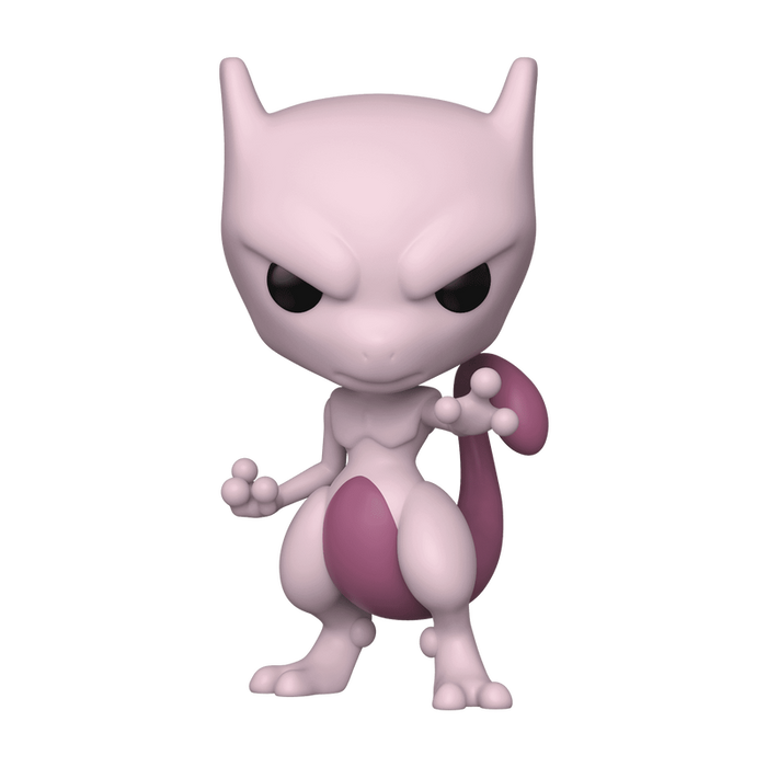 A Funko POP! Pokemon: Mewtwo - #581 vinyl figure by Funko, featuring Mewtwo, the light purple Pokémon with a long tail, large eyes, and three fingers on each hand, posed dynamically with one arm reaching forward.
