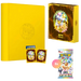 A Pokémon Jolteon Terastal Grand Crystal Gathering Simplified Chinese Binder Gift Box from The Pokémon Company, including a yellow Pokémon card binder, two Pokémon cards, a yellow box with Pokémon art, and a pack of Simplified Chinese Pokémon cards featuring Eevee and other characters.
