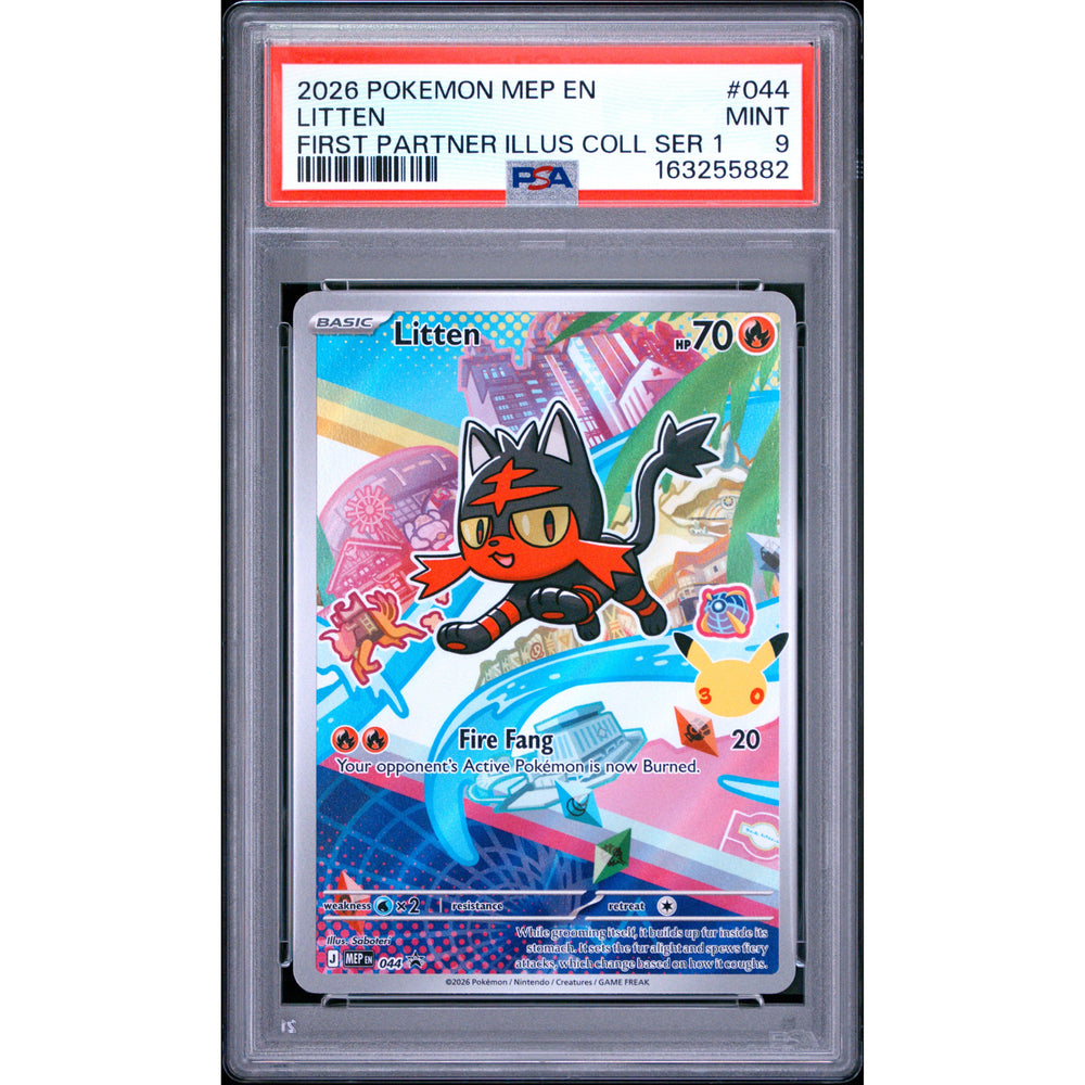 Pokémon TCG: Litten #044 PSA 9 - Mega Evolution Black Star Promo