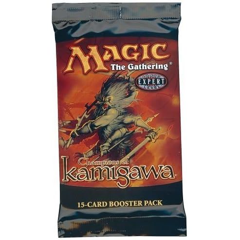 A sealed Magic: The Gathering - Champions of Kamigawa Booster Pack featuring a multi-armed warrior illustration and the text Champions of Kamigawa 15-Card Booster Pack.