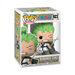 The Funko POP! One Piece: Roronoa Zoro - #923 vinyl figure by Funko features Roronoa Zoro with green hair, holding three swords in a dynamic fighting pose.