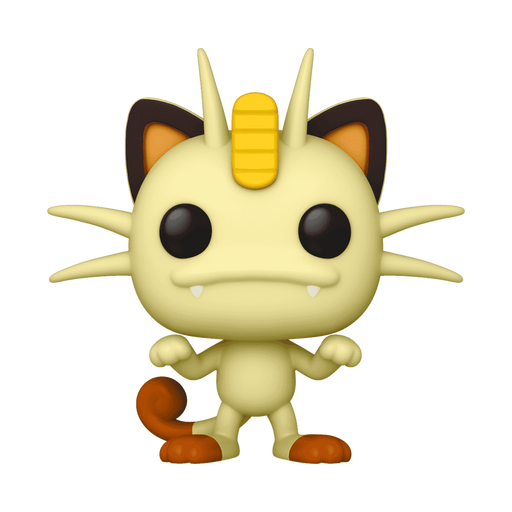 The Funko POP! Pokemon: Meowth - #780 vinyl figure by Funko is ideal for any Pokémon samlerfigur collection, showcasing the cream-colored cat Pokémon with large black eyes, whiskers, a curled tail, and a gold coin on its forehead, standing on two legs against a white background.