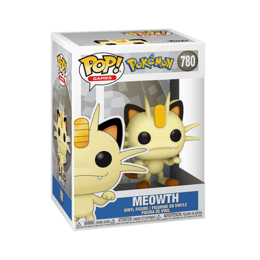 Bring home the Funko POP! Pokémon: Meowth - #780 vinyl figure by Funko, displayed inside a collector’s box featuring classic Pokémon branding, the number 780, and Meowth’s name on the front—a must-have Team Rocket samlerfigur for every fan.
