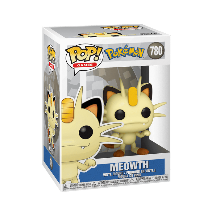 Bring home the Funko POP! Pokémon: Meowth - #780 vinyl figure by Funko, displayed inside a collector’s box featuring classic Pokémon branding, the number 780, and Meowth’s name on the front—a must-have Team Rocket samlerfigur for every fan.