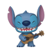 The Funko POP! Disney: Stitch with Ukulele - #1044 by Funko features Stitch, the blue alien from Disney’s Lilo & Stitch, in a playful and joyful pose, smiling while playing a brown ukulele. The collectible vinyl figure showcases his large ears and wide eyes characteristic of the beloved character.