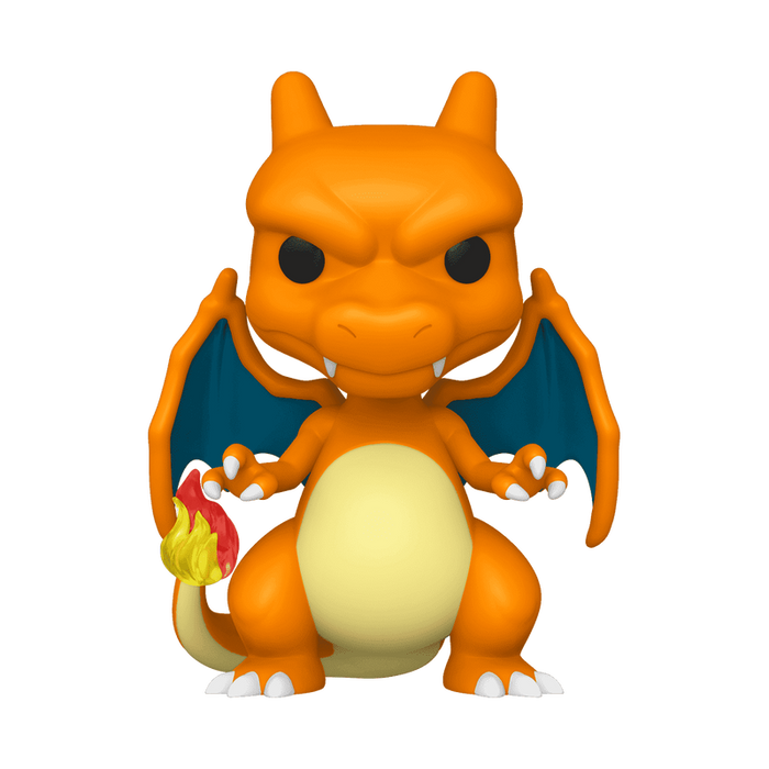 The Funko POP! Pokemon: Charizard (#843) by Funko is a vinyl figure featuring Charizard, the iconic orange dragon with blue wings, cream-colored belly, and a flame at the tip of its tail, depicted in a battle-ready pose.