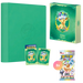 A Pokémon Leafeon Terastal Grand Crystal Gathering Simplified Chinese Binder Gift Box by The Pokémon Company, including a green Pokémon card binder, matching deck box with Leafeon Terastal Grand Gathering artwork, two sleeved cards, and an 8-pack Pokémon booster—each item adorned in a leafy, gem-inspired style—ideal for fans of the Eeveelutions samleræske or collectors of rare Pokémon TCG items in Chinese.