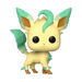 The Funko POP: Leafeon - 866 by Funko is a vinyl figure featuring Leafeon, a Pokémon with yellow-cream fur, green leafy ears and tail, large black eyes, a small smile, and standing on all four legs.