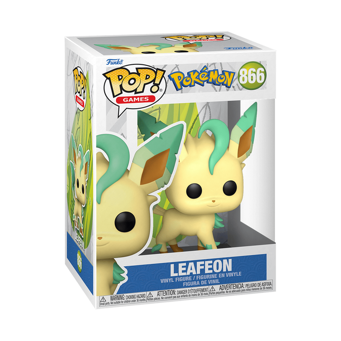Funko POP! Pokemon: Leafeon - #866 by Funko, a vinyl figure depicting the stylized Leafeon character with green, leaf-shaped ears and tail, displayed in its original packaging with a clear plastic window.