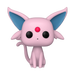 A Funko POP! Pokemon: Espeon - #884 vinyl figure by Funko, featuring Espeon—a pink, cat-like Pokémon with large blue ears, a red gem on its forehead, black eyes, and a curled tail—sitting upright against a white background.