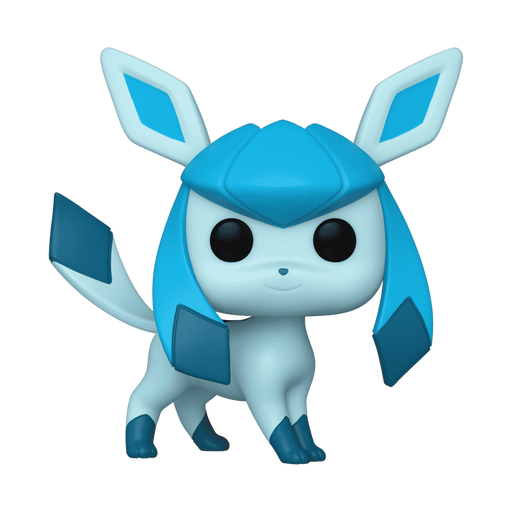 Bring home the Funko POP! Pokemon: Glaceon - #921 vinyl figure by Funko, featuring the charming light blue, fox-like Pokémon with large ears, dark blue diamond-shaped accents, and big black eyes standing on all fours—a must-have for any Eeveelutions Pokémon figurine collection.