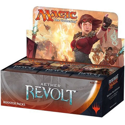 The Magic the Gathering: Aether Revolt Booster Display by Wizards of the Coast features vibrant fantasy artwork and is ideal for fans eager to power up their decks with exciting cards from this iconic set.