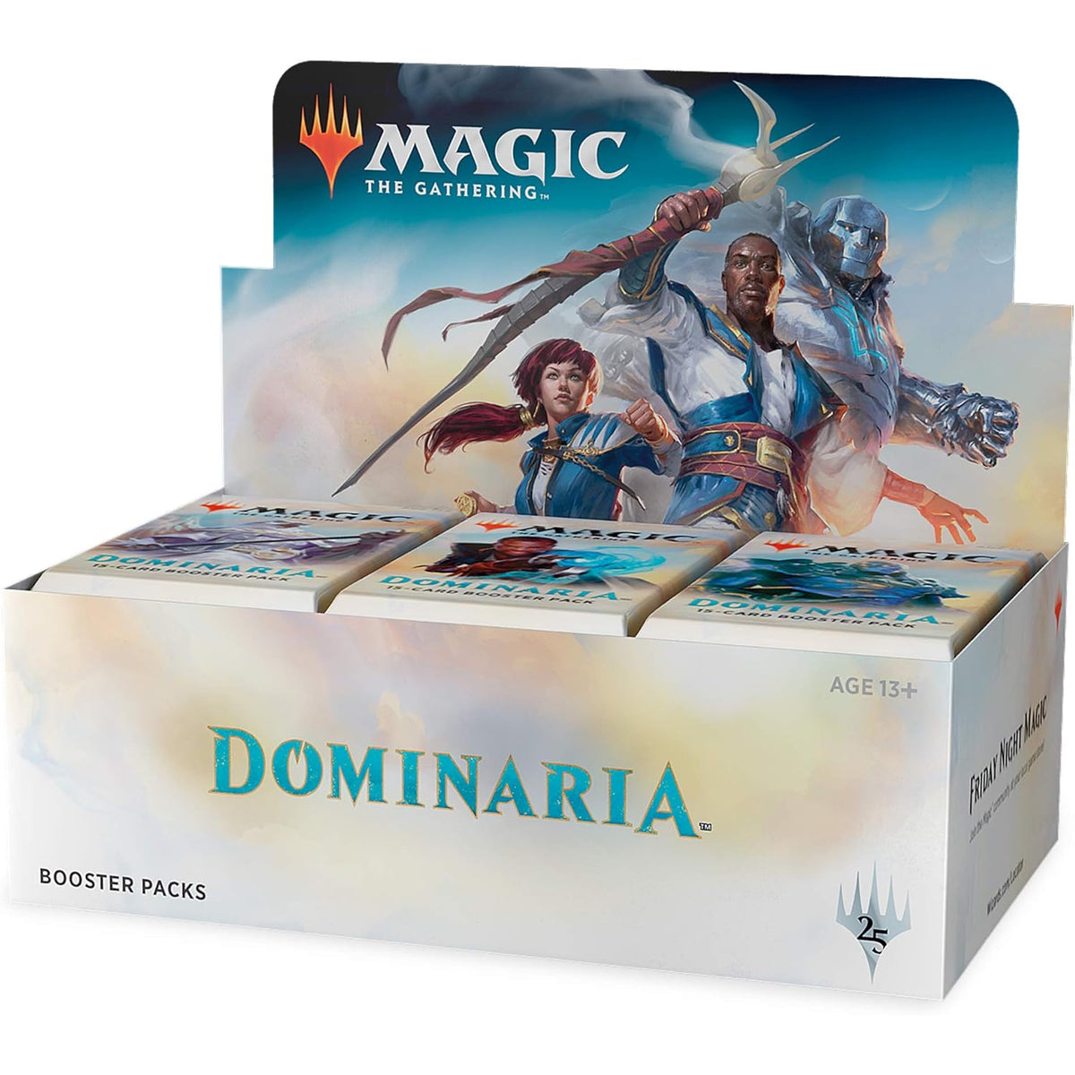 The Magic the Gathering: Dominaria Booster Display by Wizards of the Coast features Draft Boosters and showcases illustrated heroes and the set's logo on its packaging.