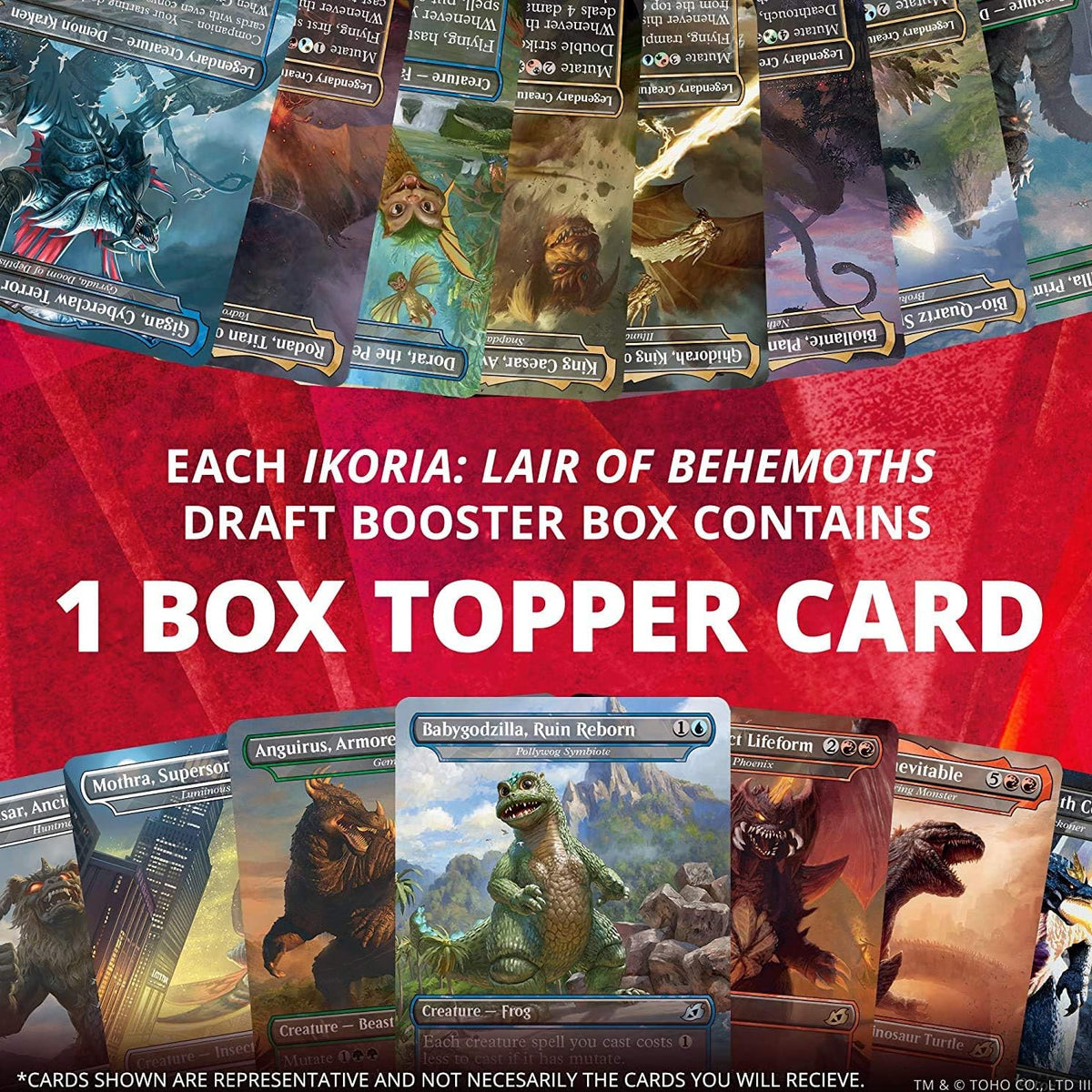 The Magic the Gathering: Ikoria: Lair of Behemoths Hunt Booster Display by Wizards of the Coast features striking fantasy artwork and includes multiple unopened booster packs arranged inside the display box.