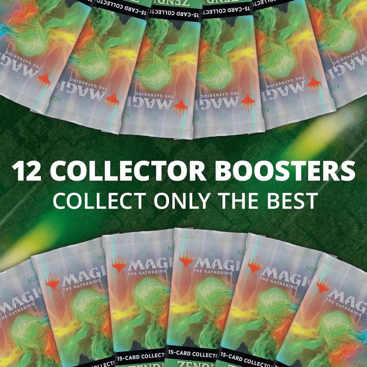 The Magic the Gathering: Zendikar Rising Collector Booster Display by Wizards of the Coast features vibrant fantasy artwork and is labeled AGE 13+. Each display includes booster packs with premium foil cards for collectors and players.
