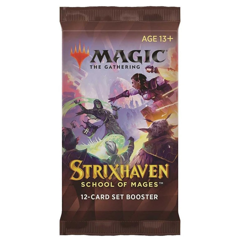 A Magic the Gathering: Strixhaven School of Mages Set Booster Pack by Wizards of the Coast includes 12 cards and showcases spellcasting fantasy art—ideal for collectors seeking samlerværdi in Magic-kort. Age 13+.