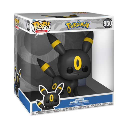 A Funko POP! Pokemon: Jumbo Umbreon vinyl figure (#950) by Funko, Inc. is displayed inside its box, which features Pokémon branding and an image of Umbreon in the lower corner.