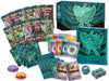 The Pokémon TCG: Twilight Masquerade Pokémon Center Elite Trainer Box by The Pokémon Company features booster packs, a themed deck box, card sleeves, energy cards, a player’s guide, damage counters, condition markers, dice, and promo cards—all with elegant teal and black designs. This exclusive set is available only at Pokémon Center.