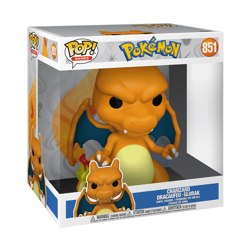 Funko POP! Pokemon: Jumbo Charizard - #851 orange dragon figure with a yellow belly, blue wings, and a flame at the tip of its tail.