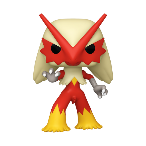 The Funko POP! Pokemon: Blaziken - #983 vinylfigur from Funko, Inc. showcases the red, yellow, and cream-colored samlerfigur with sharp claws in a dynamic pose against a white background.