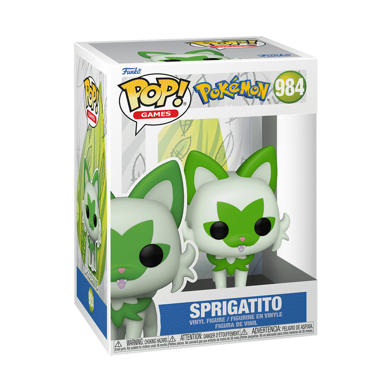 Funko POP! Pokemon: Sprigatito - #984 by Funko, featuring a green and white figure with large ears, displayed in its original clear packaging.