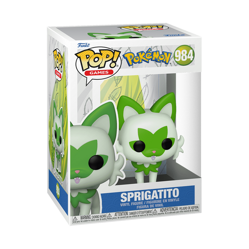 Funko POP! Pokemon: Sprigatito - #984 by Funko, featuring a green and white figure with large ears, displayed in its original clear packaging.
