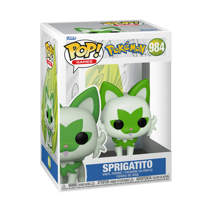 Funko POP! Pokemon: Sprigatito - #984 by Funko, featuring a green and white figure with large ears, displayed in its original clear packaging.