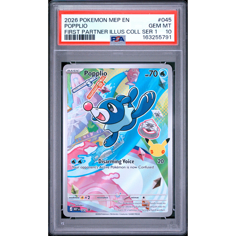 Pokémon TCG: Popplio #045 PSA 10 - Mega Evolution Black Star promos