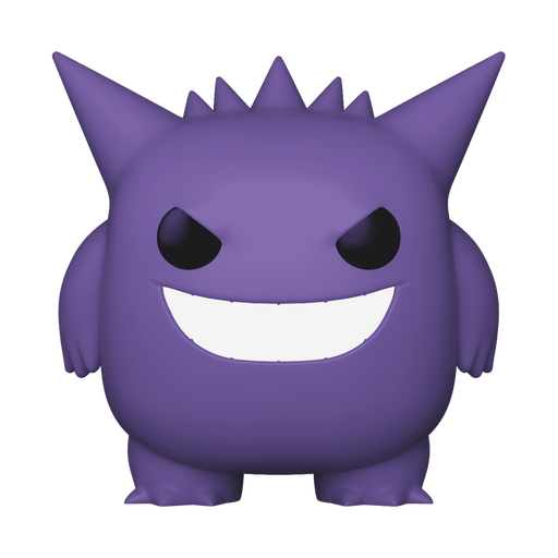 Funko, Inc.’s Funko POP! Pokemon: Gengar - #1031 figure depicts the round, purple Pokémon with pointy ears, spiky back, wide grin, and black eyes standing on a plain white background.
